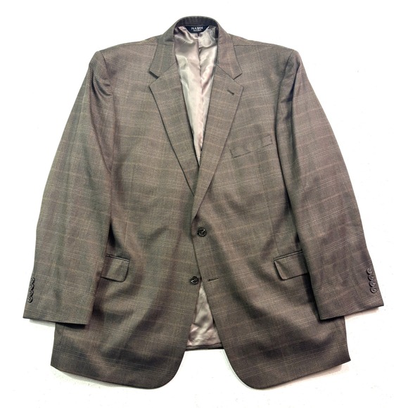 Jos A Bank 52L 100% Wool Blazer Jacket Sport Suit Coat Plaid Brown Signature